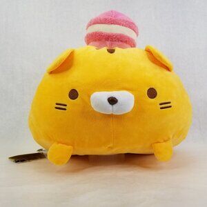 Sasurai No Tabineco Plush Cat w/ Pink Macaron 16" Yellow Mikemura Jumbo NEW